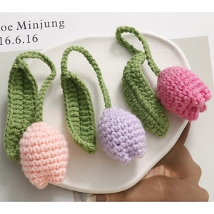 Handmade Crochet Tulip Flower Keychain Pendant Knitted Wool Bag Hanging Accessory For Women Girls Birthday Daily Gift