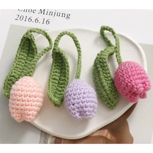 Handmade crochet tulip flower keychains in pink, purple and rose red for bags and keys