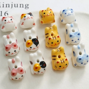 Cute assorted ceramic cat beads for DIY jewelry making in various cat patterns