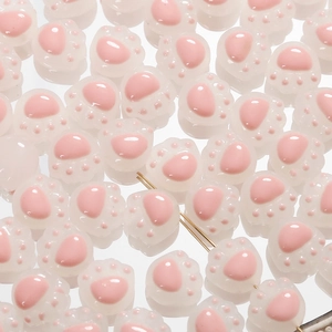 Cuentas de cristal de pata de gato rosa y blanca con agujero central para joyas