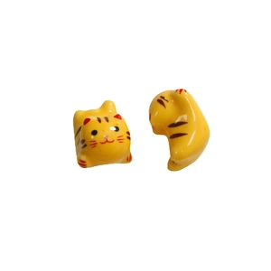 Cute ceramic cartoon cat beads for DIY jewelry making in vibrant yellow and red