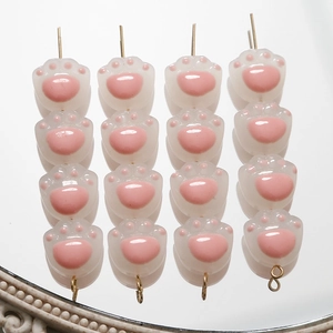 Cuentas de resina de pata de gato rosa y blanco para joyas DIY, juego de 16 piezas