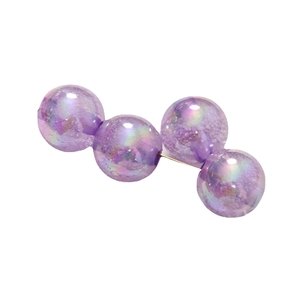 Barrette à cheveux violette irisée avec quatre perles translucides sur épingle dorée