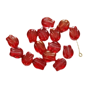 Set of 14 clear glass tulip flower beads with gold powder for DIY jewelry making