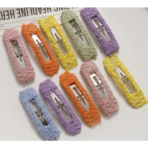 Set of 10 colorful lace-wrapped square metal BB hair clips for daily styling and DIY crafts