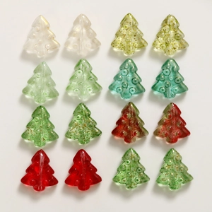 DIY Christmas Tree Glass Beads With Glitter Gold Powder For Jewelry Making Earrings Bracelet Hair Accessory Pendant Festive Decorative Supplies