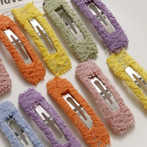 Colorful handmade lace fabric square BB hair clips set with minimalist aesthetic design