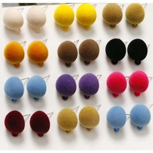 Set of 12 pairs colorful flocked round stud earrings with velvet matte finish texture