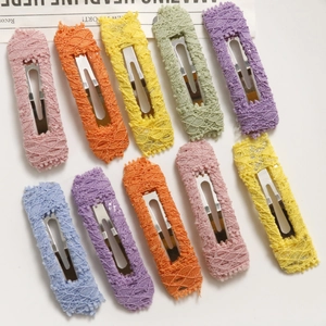 Set of 10 lace-covered rectangular BB hair clips in vibrant macaron colors on white base
