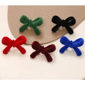 Vintage Flocked Alloy Bowknot Stud Earrings For Women Autumn Winter Velvet Texture Bow Ear Jewelry DIY Finding Accessory