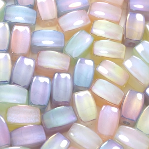 Macro detail of iridescent rectangular beads with ice crackle texture for DIY jewelry