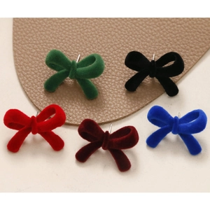 Velvet flocked bow earrings in green, black, red, burgundy and blue for DIY jewelry