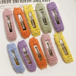 Colorful lace fabric BB hair clips set with sweet handmade crochet texture for women