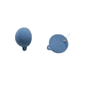 Blue flocked velvet round stud earrings with silver needles for DIY jewelry making