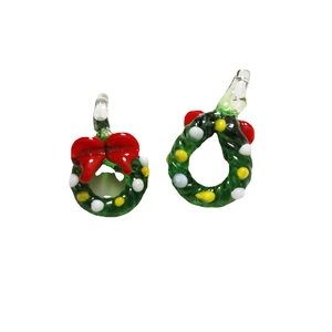 Handmade Christmas glass wreath charms with festive red bow and colorful accents