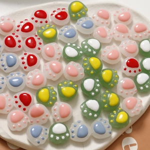 DIY translucent cat paw glass beads for jewelry making in various vibrant colors