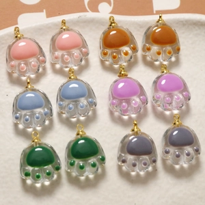 DIY colorful 3D cat paw resin charms in 6 colors with gold rings for earring jewelry