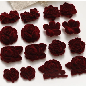 French vintage burgundy velvet rose and daisy flower components for DIY jewelry making