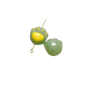 Translucent green cat paw resin charms with yellow pads and gold wire hooks for DIY