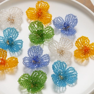 Colorful handmade woven crystal bead flower charms for DIY jewelry and hair accessories