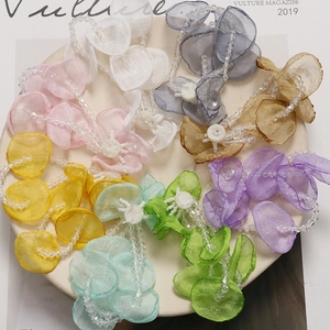 Handmade chiffon flower pendants with long tassels and beads in various colors