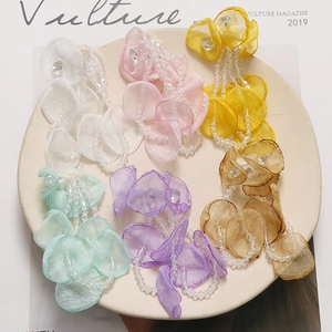 Pastel organza flower tassel pendants with crystal beads in six assorted colors