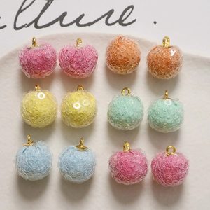 Handmade DIY Jewelry Finding Round Plush Sequin Ball Charm Fabric Wrapped Copper Loop For Earrings Hair Accessories Multi Color