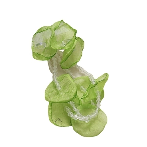 Long green tulle petal flower pendant with clear crystal bead chain for DIY jewelry craft