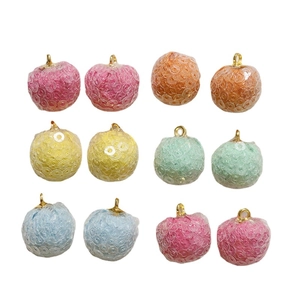 Colorful plush ball pendants with sequins and golden loops for DIY jewelry making