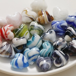 Handmade marble texture glass heart beads in assorted colors for DIY jewelry making