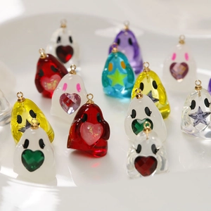 Cute resin ghost charms with colorful heart and star centers for DIY jewelry making