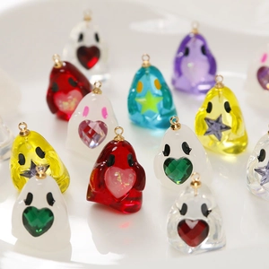Colorful resin ghost charms with heart and star inserts for DIY jewelry making
