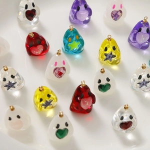 Cute resin ghost charms with heart star gems and gold rings for DIY jewelry making