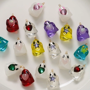 Ghost resin charms with colorful star heart gems and metal loops for DIY jewelry making