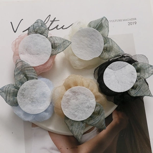 Mesh camellia flower hair accessories in five assorted colors including pink and blue