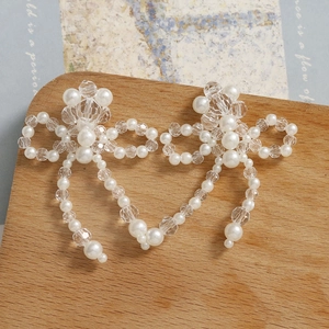 Accesorios para el pelo con lazo de perlas y cristal tejido a mano en madera natural