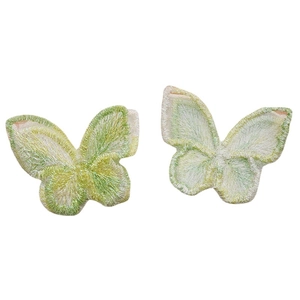 Barrettes papillon en tulle brodé double couche aux reflets irisés vert pastel et jaune
