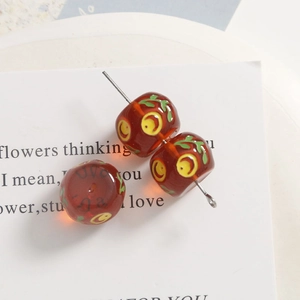 14mm red resin beads with painted leaves for DIY handmade jewelry and bracelet making