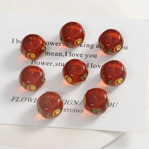 DIY handmade 14mm red resin leaf beads with floral pattern for jewelry making