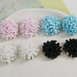 Handmade beaded flower stud earrings in pastel macaron colors with gold base