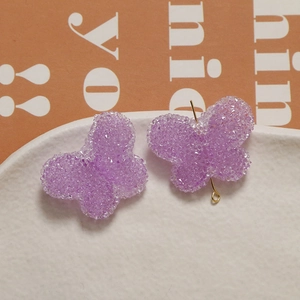 Purple resin butterfly DIY accessories with glittering sugar texture and gold connectors