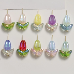 Acrylic Tulip Leaf Beads AB Color Gradient DIY Jewelry Making Flower Charms For Bracelet Necklace Handcrafted Accessories