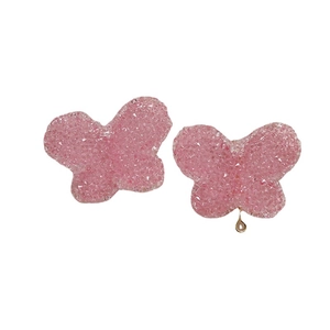 Sparkly pink resin butterfly charms with glittery texture and metal teardrop pendants