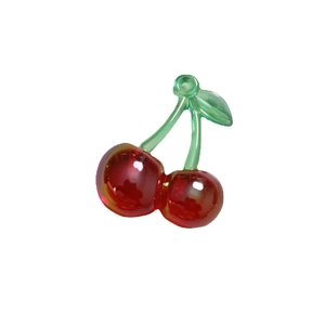 Ciondolo a forma di ciliegia rossa in acrilico con foglia verde per gioielli fai da te