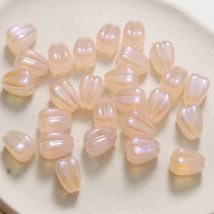 Translucent tulip shaped light pink acrylic beads with rainbow iridescent AB finish for DIY