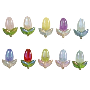 Set of 10 AB coated acrylic tulip beads in various candy colors for DIY jewelry making