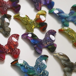 Colorful acetate bird-shaped charms with leopard pattern for DIY earrings and hair accessories