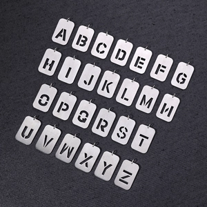 Full set of 26 alphabet hollow rectangle pendants in brushed stainless steel finish