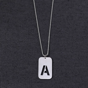 Titanium steel dog tag necklace with a hollowed-out letter A on a box chain
