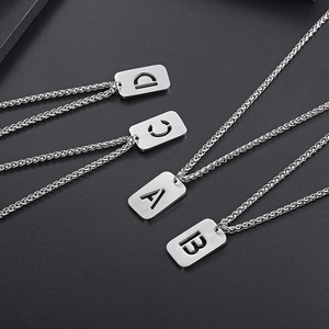 Brushed titanium steel military tag necklaces with hollowed alphabet A B C D pendants